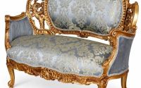 Sofa baroc din lemn auriu cu tapiterie matase bleu