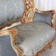 Sofa baroc din lemn auriu cu tapiterie matase bleu