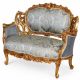 Sofa baroc din lemn auriu cu tapiterie matase bleu