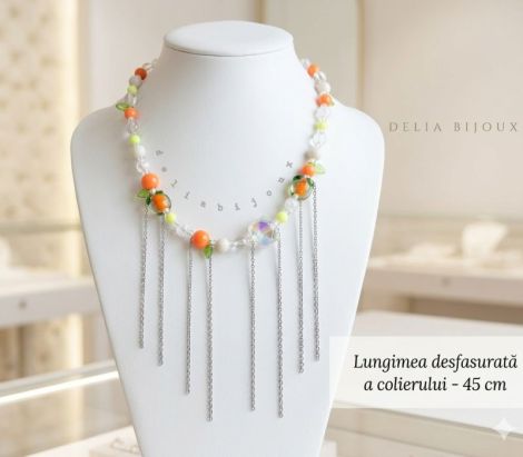 Colier handmade cu portocale mrgele de sticl i