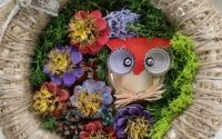 Decor coroni Bufnita din gradina cu flori 