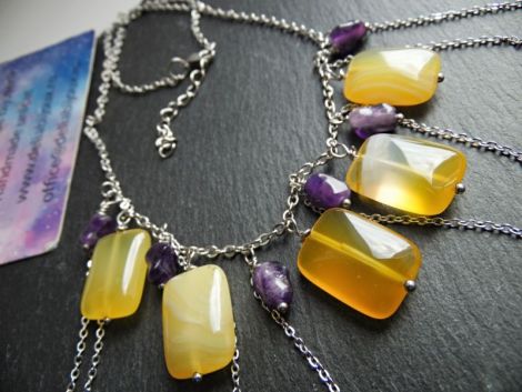 Colier Handmade cu Agate Galbene i Ametist Natura
