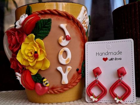 Cana Personalizat Joy  Cercei Asortai