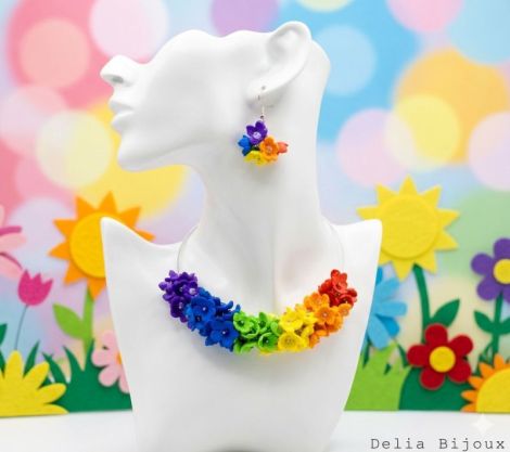 Set bijuterii flori handmade - Curcubeu Floral co