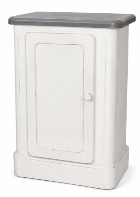 Noptiera Shabby Chic din lemn masiv alb cu blat gr