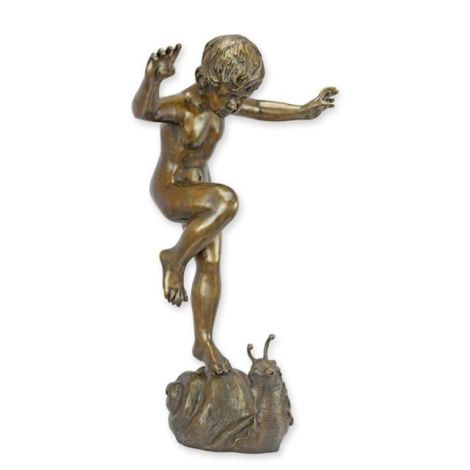 Baietel pe melc-statuetafantana din bronz