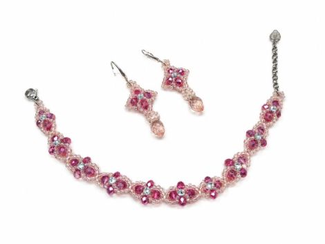 Set elegant bratara si cercei ciclame-roz pudrat