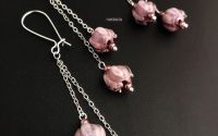 set argintat cu orhidee lampwork mov delicat