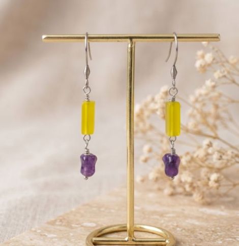 Cercei handmade - ametist si jad cod1456