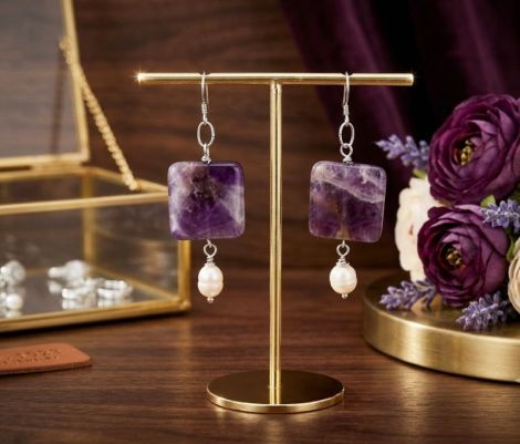Cercei handmade - ametist perle i tortie din ar