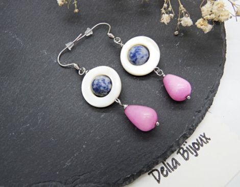 Cercei handmade din sidef sodalit i jad roz acce