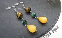 Cercei Lungi Handmade cu Ochi de Tigru Agat Verde