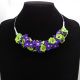 Colier handmade statement cu flori mov si verzi - 