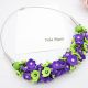 Colier handmade statement cu flori mov si verzi - 