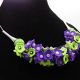 Colier handmade statement cu flori mov si verzi - 