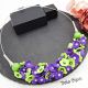 Colier handmade statement cu flori mov si verzi - 