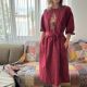 Rochie din in cu maneci bufante si flori brodate