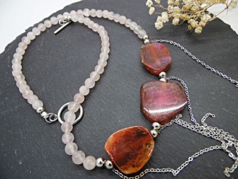 Colier handmade unicat - agate si cuart cod1186
