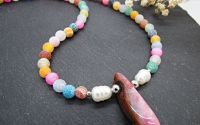 Colier handmade unicat - agate frozen si perle cul