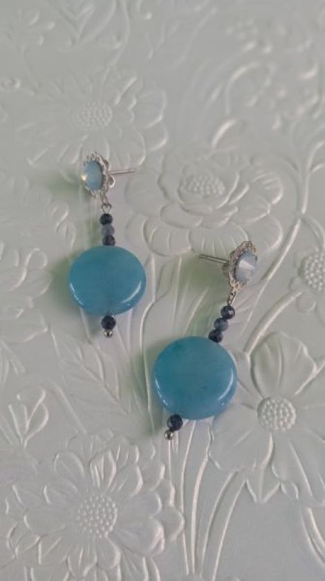 Cercei Blue Sky cu Calcedonie Safir si Swarovski