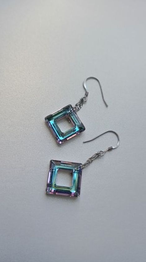 Cercei din argint cu Swarovski square ring Vitrail