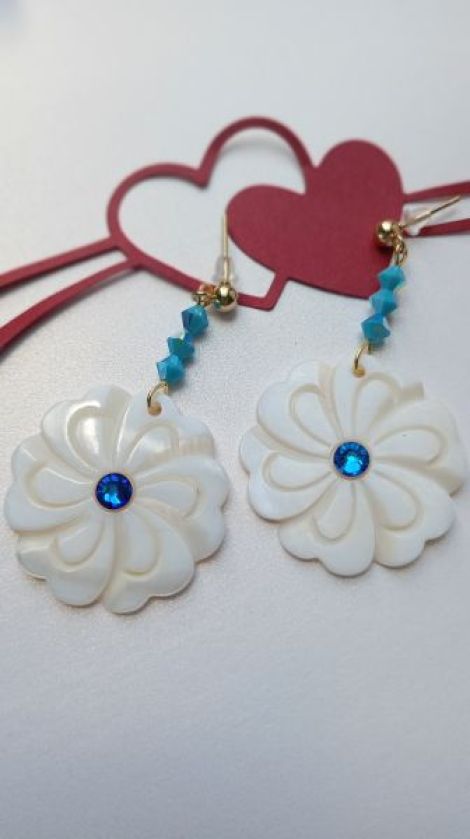 Cercei floare Sidef si cristale Swarovski