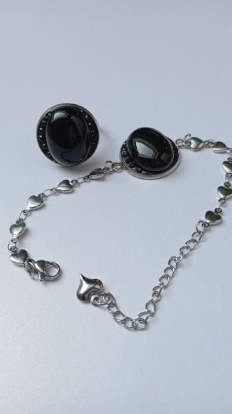 Set bijuterii cu Onix 1813 cm si Swarovski