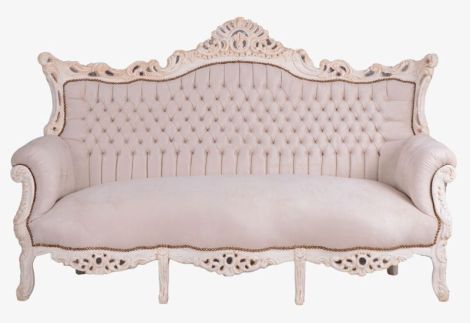 Sofa baroc din lemn masiv alb cu tapiterie crem