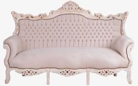 Sofa baroc din lemn masiv alb cu tapiterie crem  