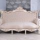 Sofa baroc din lemn masiv alb cu tapiterie crem  