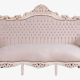 Sofa baroc din lemn masiv alb cu tapiterie crem  