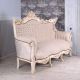 Sofa baroc din lemn masiv alb cu tapiterie crem  