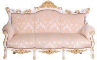 Sofa baroc din lemn masiv alb cu tapiterie crem  