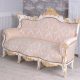 Sofa baroc din lemn masiv alb cu tapiterie crem  