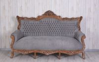 Sofa baroc din lemn mahon cu tapiterie gri