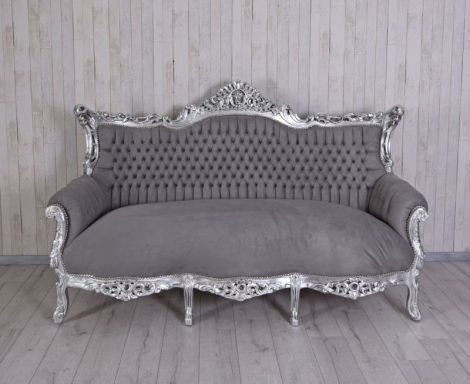 Sofa baroc din lemn masiv argintiu cu tapiterie gr