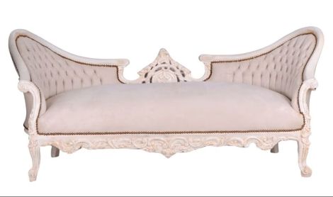 Sofa rococo din lemn masiv alb cu tapiterie crem