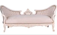 Sofa rococo din lemn masiv alb cu tapiterie crem  