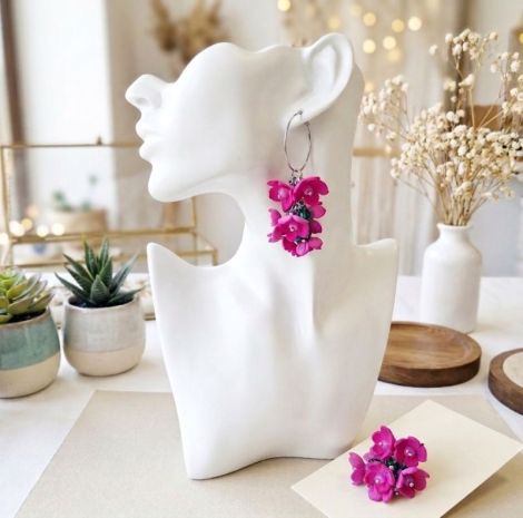 Cercei Statement "Fucsia Bloom" Flori Handmade din