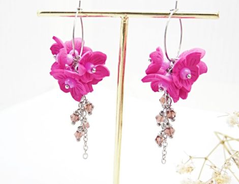 Cercei Statement "Fucsia Bloom" Flori Handmade din