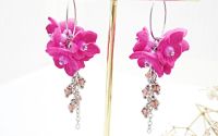 Cercei Statement "Fucsia Bloom" Flori Handmade din
