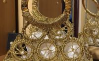 Geanta de seara handmade aurie cu perle