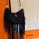 Geanta Crossbody Neagra cu Franjuri Handmade