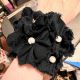Bratara goth handmade din denim negru cu perle 