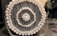 Geanta de seara handmade argintie unicat rotunda