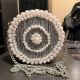 Geanta de seara handmade argintie unicat rotunda
