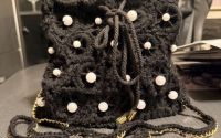 Geanta crosetata handmade neagra cu perle 