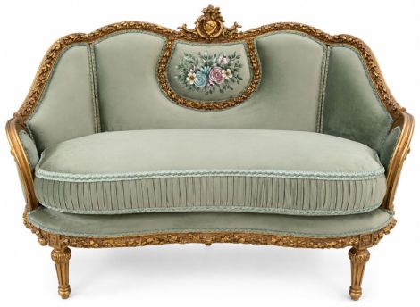 Sofa baroc din lemn masiv cu tapiterie vernil