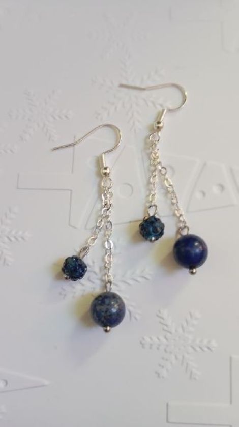 Cercei party cu lant Lapis Lazuli si Shamballa