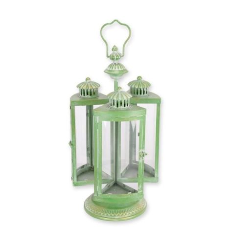 Felinar tridimensional din metal antik green